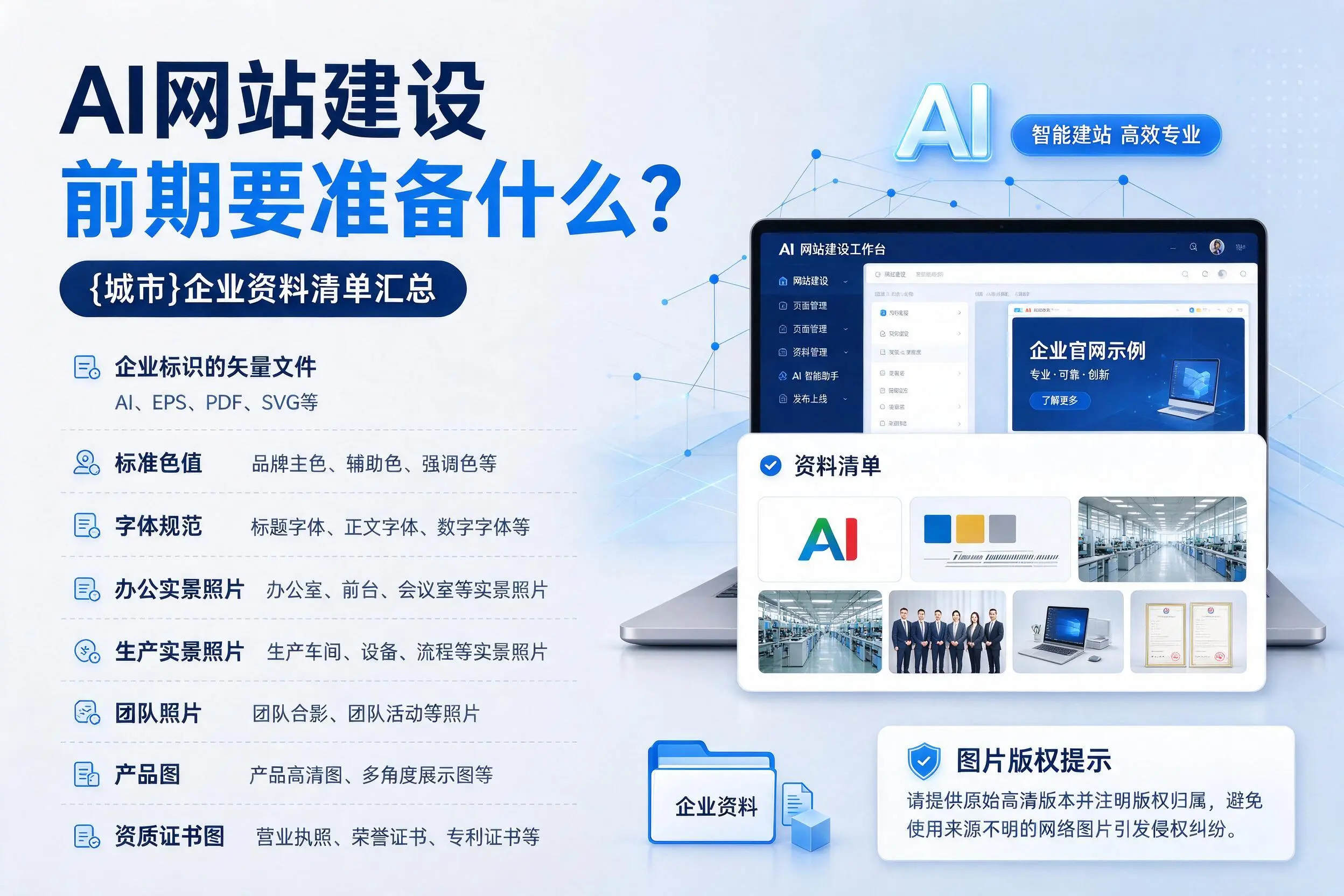 AI网站建设前期要准备什么？海东企业资料清单汇总
